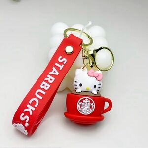 Hello Kitty in a teacup 🍵 Red / white Keychain kawaii